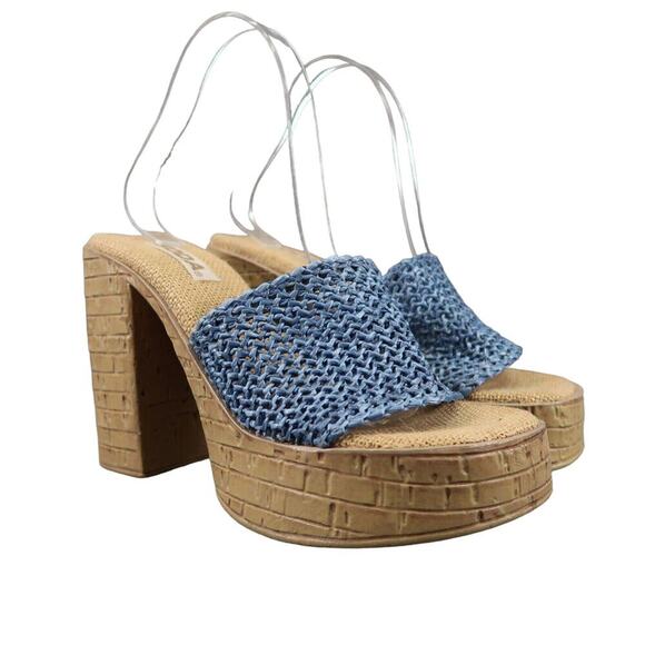 Soda Shoes Womens 8.5 Sandals Platform Block Heel Slide Woven 90s Y2k Going Out - Picture 1 of 13